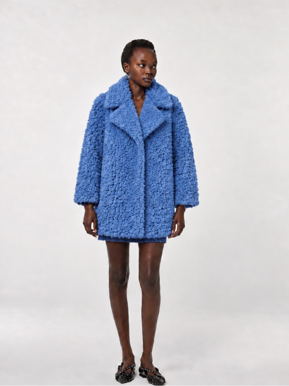 Topshop Blue Faux Teddy Coat